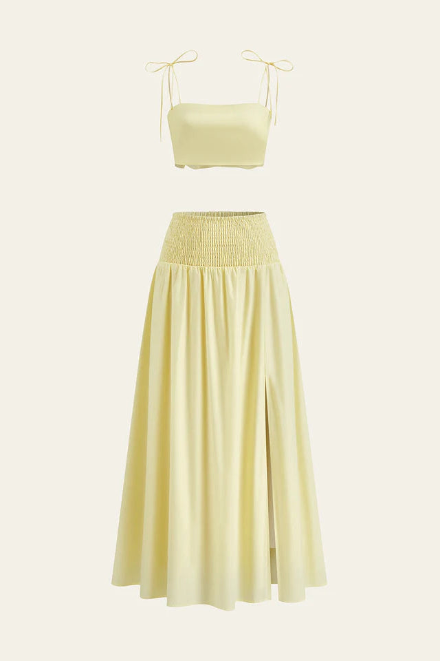 COMMENSE | Shirred Waist Split Thigh Skirt Set (S)