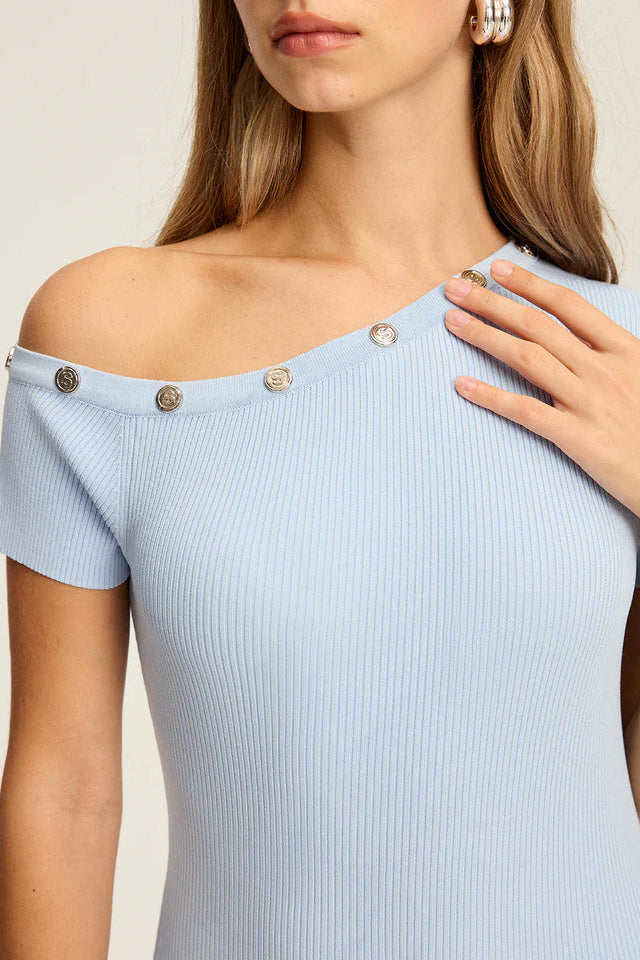 COMMENSE | One-Shoulder Button Detail Knit Maxi Dress (L)