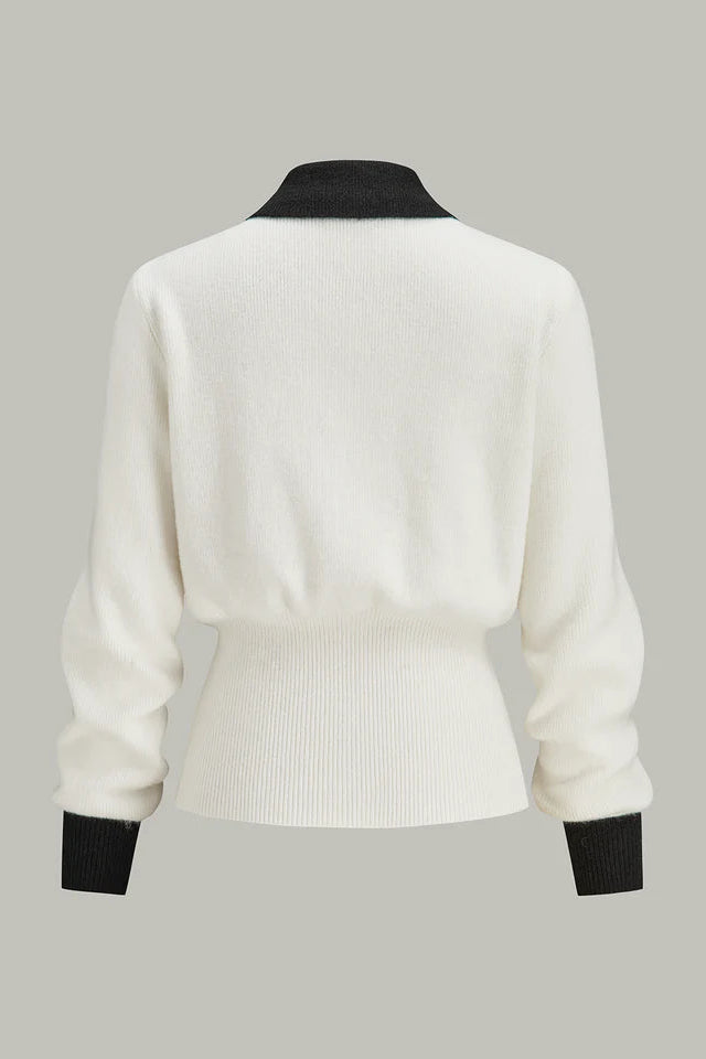 COMMENSE | Contrast Trim Button Wool Blend Cardigan (S)