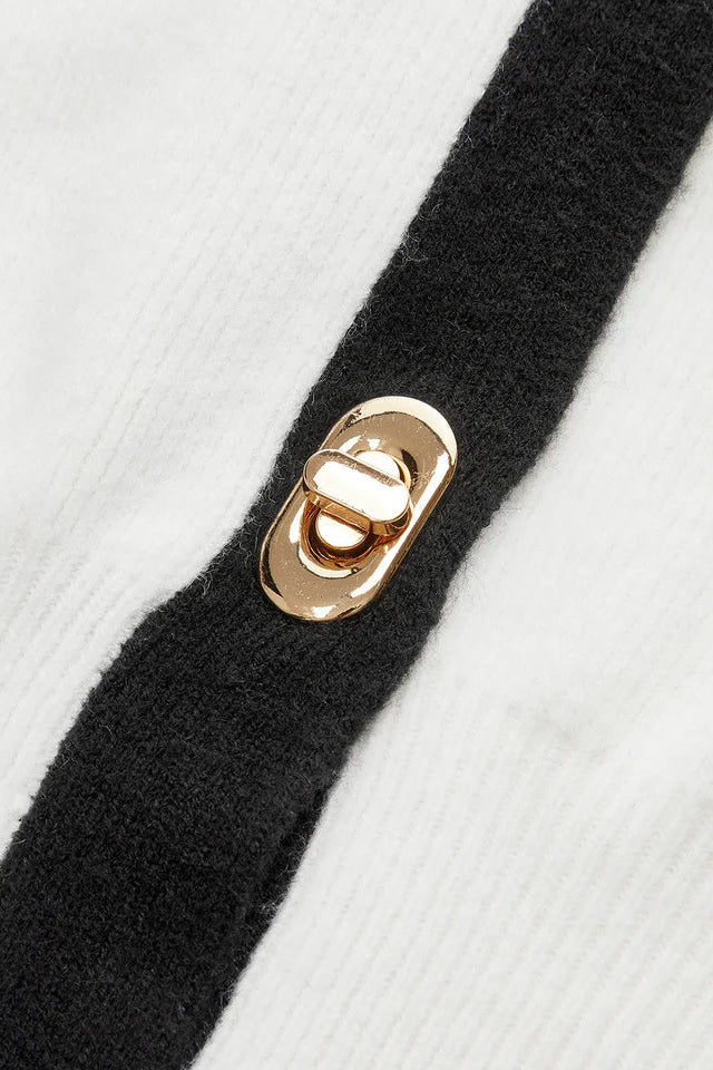 COMMENSE | Contrast Trim Button Wool Blend Cardigan (S)