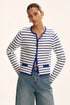 COMMENSE | Striped Contrast Trim Knit Cardigan (XL)