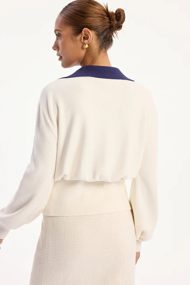 COMMENSE | Sunburst Detail Contrast Trim Knit Cardigan (M)