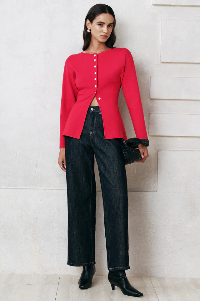 COMMENSE | Button Front Long Sleeve Knit Top (XS)