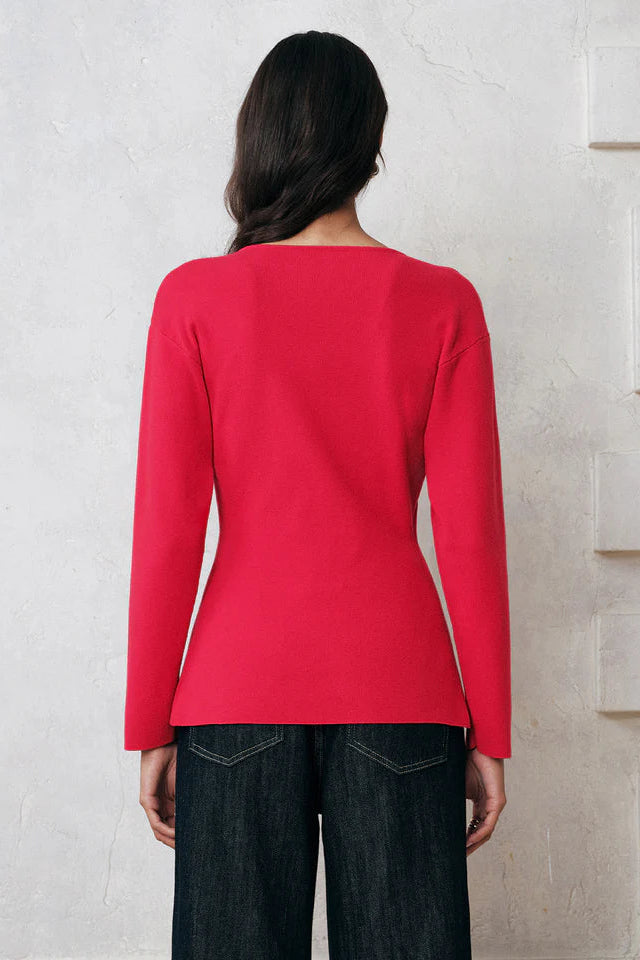 COMMENSE | Button Front Long Sleeve Knit Top (XS)