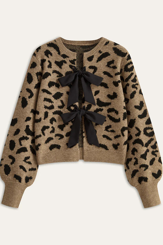 COMMENSE | Leopard Bow Tie Knit Top (S)