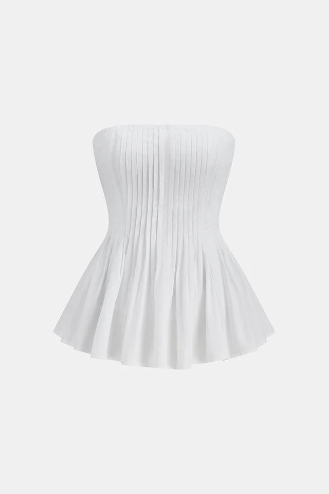 COMMENSE | Cotton Pleated Strapless Peplum Top (XS)
