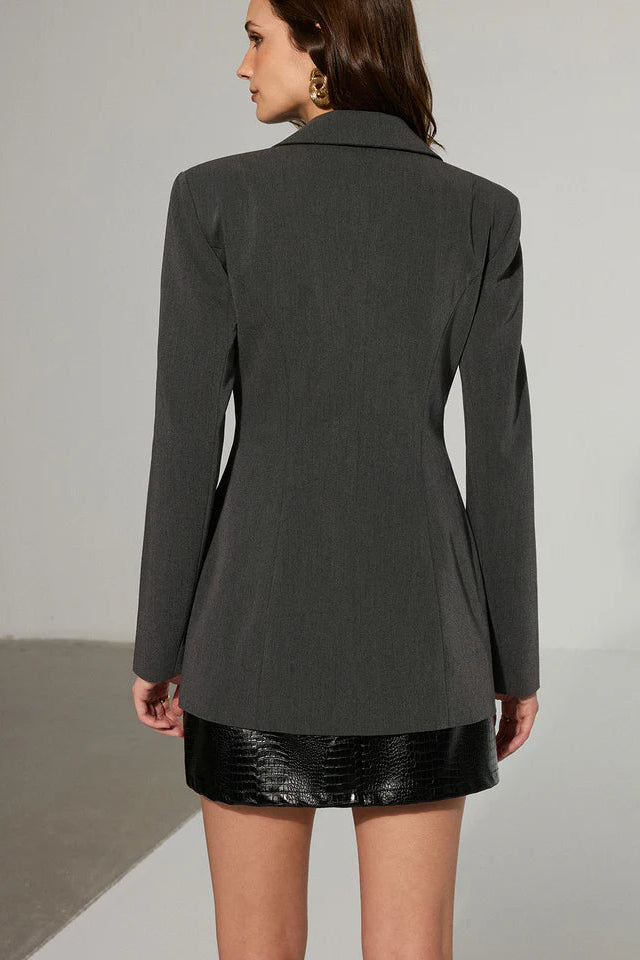 COMMENSE | Wide-Shoulder Cinched Waist Blazer (M)