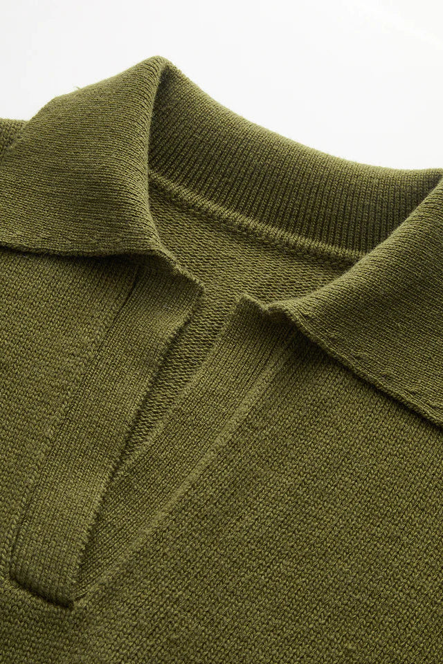 COMMENSE | Ribbed Wool Blend Polo Knit Top (XS)