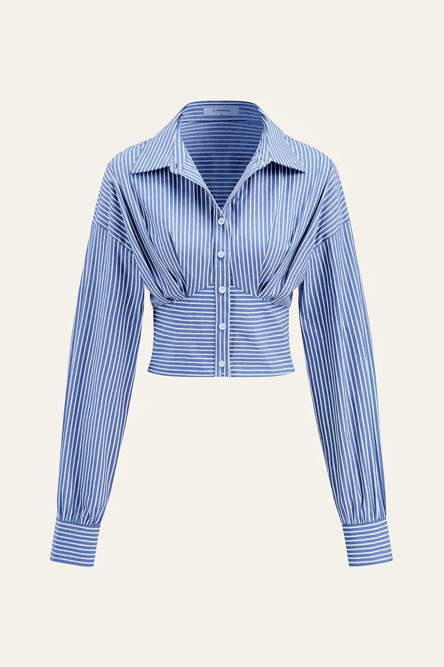 COMMENSE | Striped Cinched Waist Cropped Shirt (L)