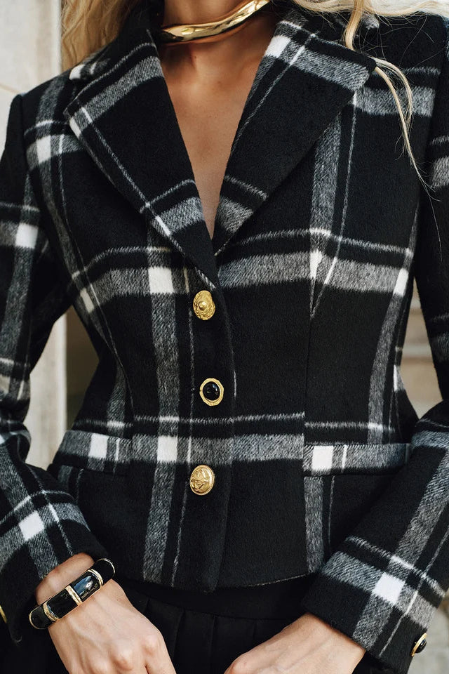 COMMENSE - Plaid Wool Blend Blazer (S)