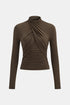 COMMENSE - Ruched Cross-Front Long-Sleeve Blouse (L)