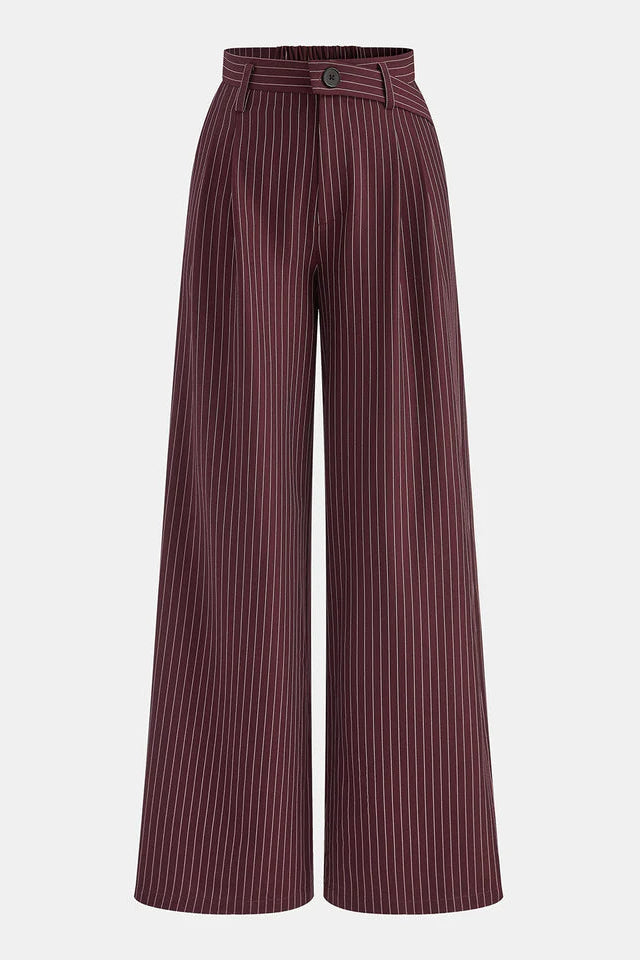 COMMENSE | Asymmetric Waistband Pinstripe Wide-Leg Pants (XL)