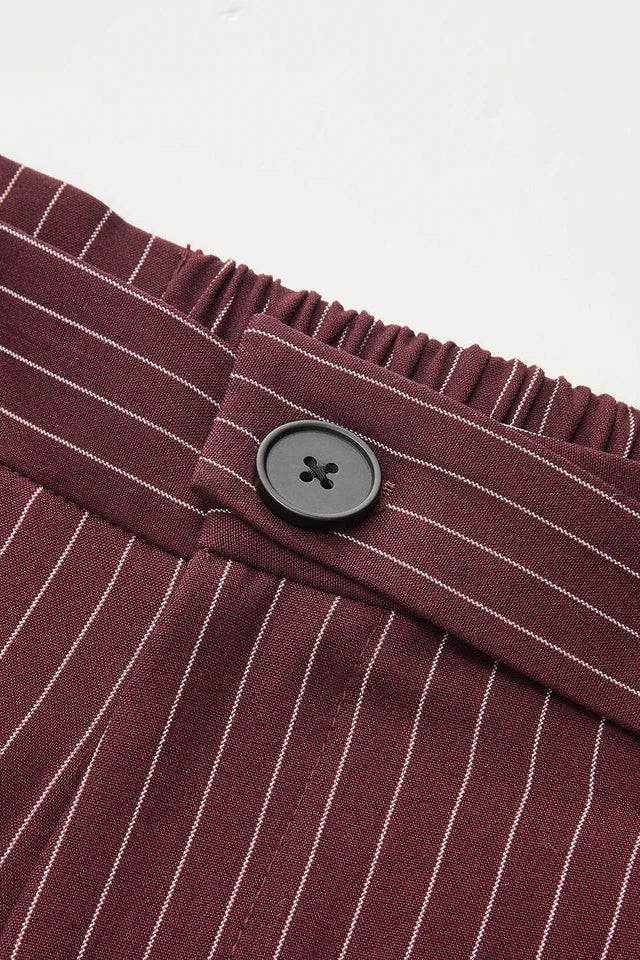 COMMENSE | Asymmetric Waistband Pinstripe Wide-Leg Pants (XL)