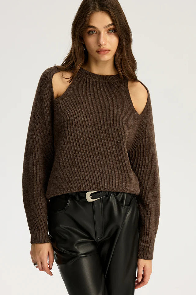 COMMENSE | Cut-Out Ribbed Knit Sweater (S)