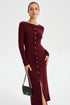 COMMENSE - Long Sleeve Wide Neck Button Front Knit Dress (S-M)