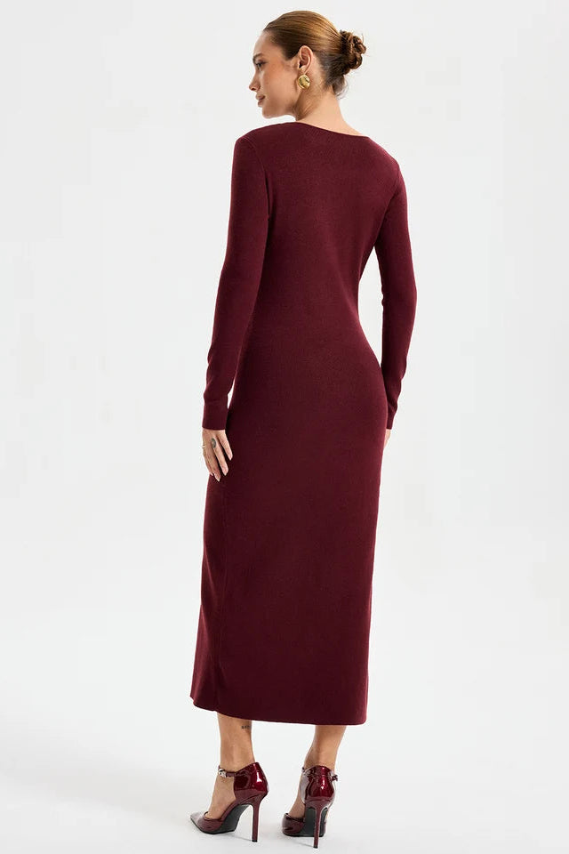 COMMENSE - Long Sleeve Wide Neck Button Front Knit Dress (S/M)