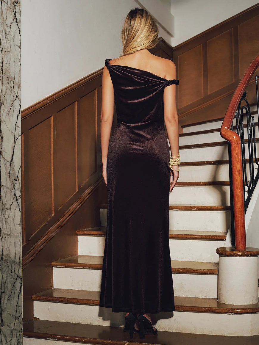 COMMENSE | Twisted Strap Velvet Maxi Dress (XS)