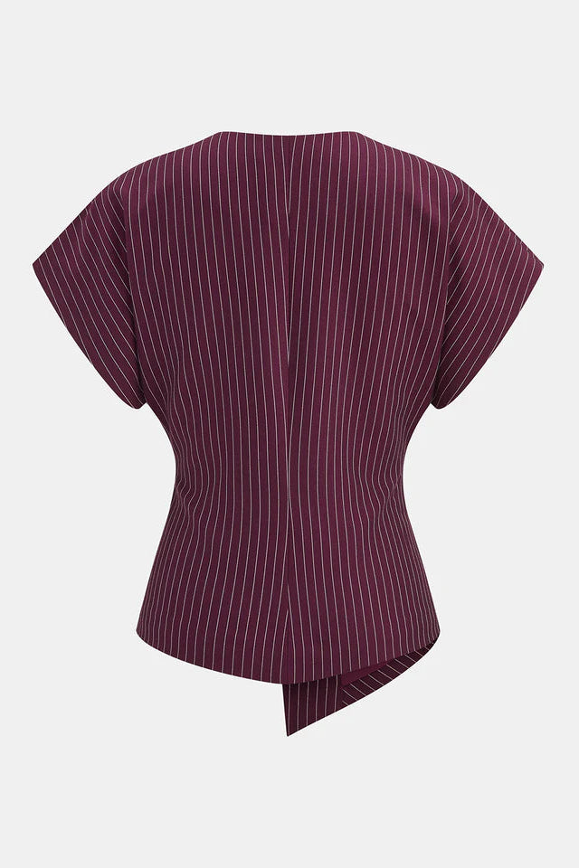 COMMENSE | Striped V-Neck Blouse with Metal Detail (M)