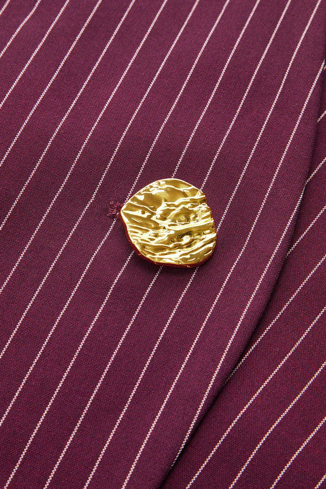 COMMENSE | Striped V-Neck Blouse with Metal Detail (M)