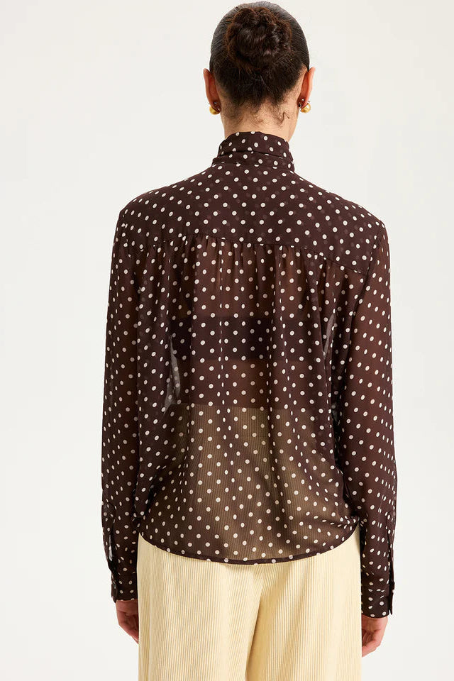 COMMENSE | Semi-Sheer Polka Dot Chiffon Bow Blouse (S)