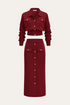 COMMENSE | Metal Button Collared Cardigan and Midi Skirt Set (XL)