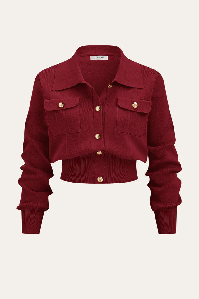 COMMENSE | Metal Button Collared Cardigan and Midi Skirt Set (XL)