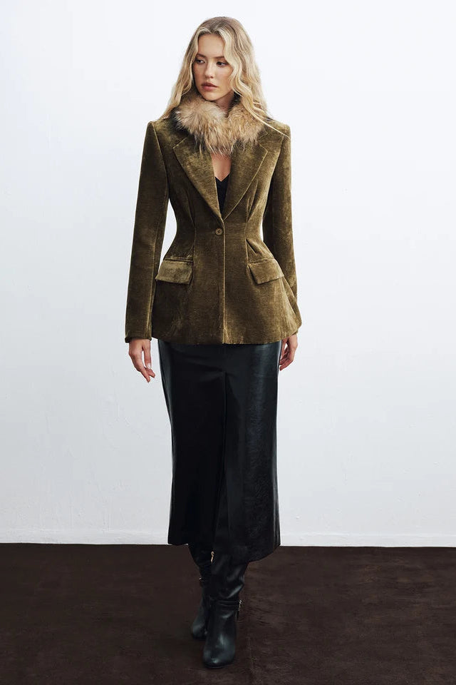 COMMENSE - Velvet Single Button Blazer (M)