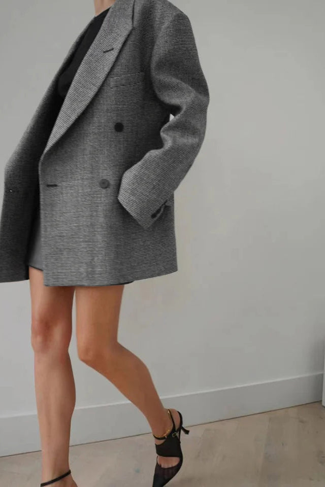 COMMENSE | Wool-Blend Plaid Belted Blazer (M)