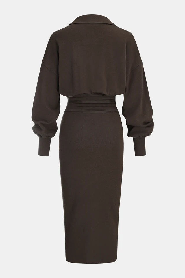 COMMENSE - Cinched Waist Knit Shirt Dress (XL)