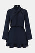 COMMENSE | Long Sleeve Cross Neck Satin Tiered Mini Dress (S)