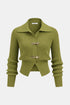 COMMENSE | Collared Metal Buckle Ribbed Cropped Sweater (M)