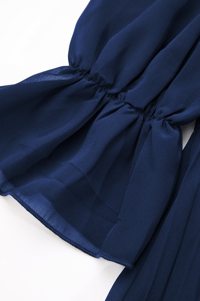 COMMENSE | Semi-Sheer Pleated Chiffon Ruffle Maxi Dress (M)