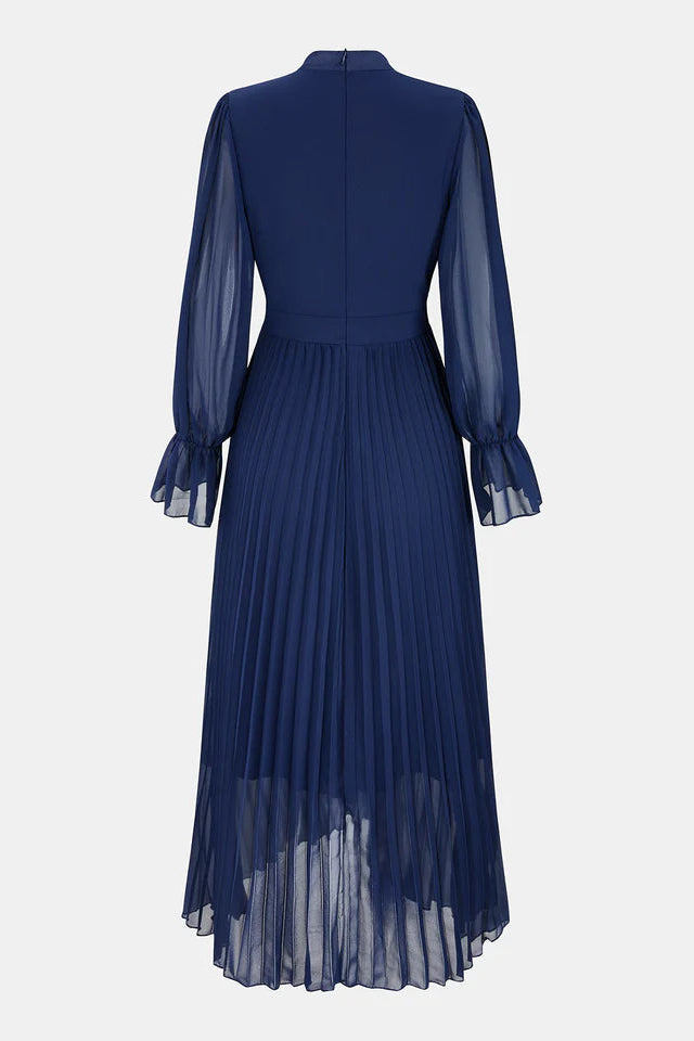 COMMENSE | Semi-Sheer Pleated Chiffon Ruffle Maxi Dress (M)