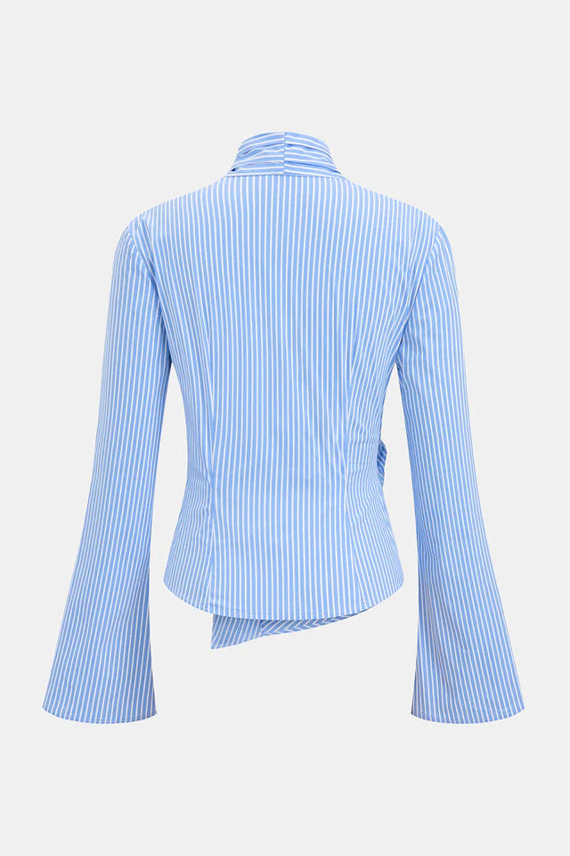 COMMENSE | Metal Detail Flared Sleeve Striped Top (S)
