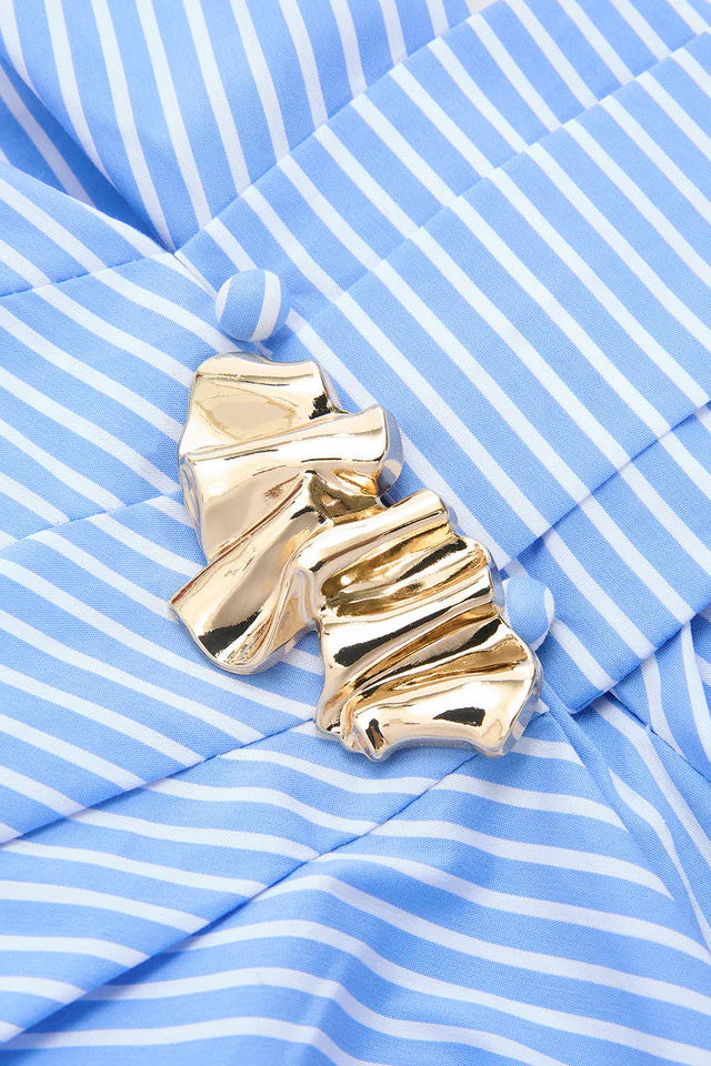 COMMENSE | Metal Detail Flared Sleeve Striped Top (S)