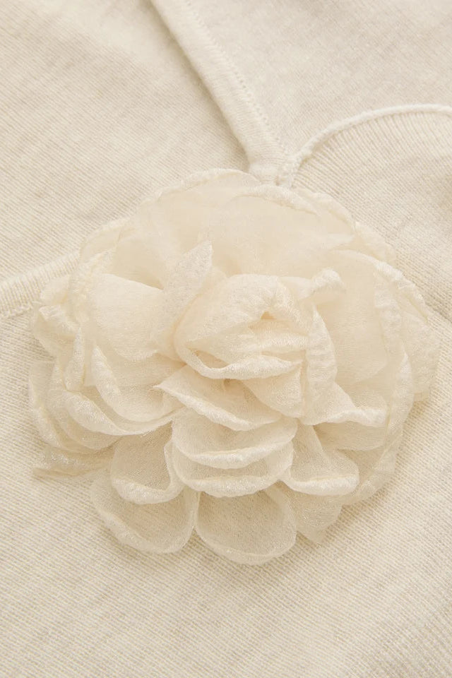 COMMENSE - 3D Floral Ruffled Hem Knit Top (M)
