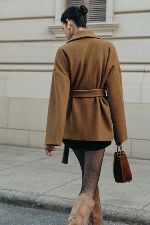 COMMENSE | Utility Belted Tweed Style Coat (XS)