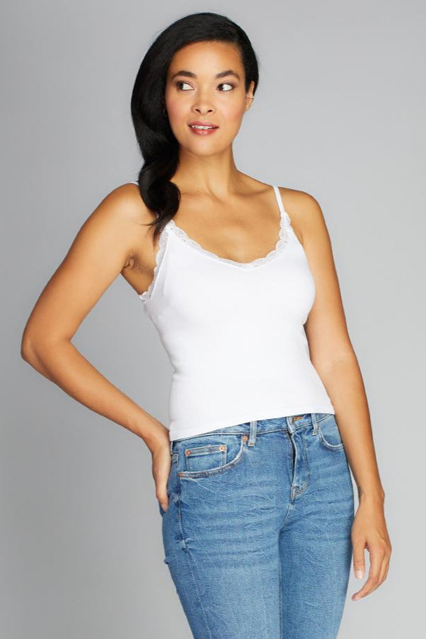 BAMOO- Lace Trim Tank White (O/S)