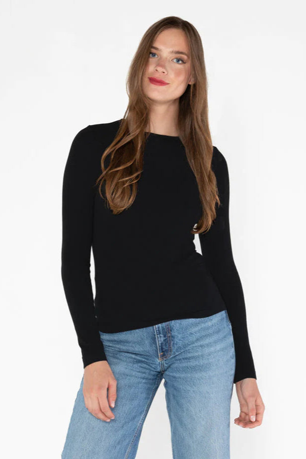 BAMBOO- Crew Neck Top Black (O/S)