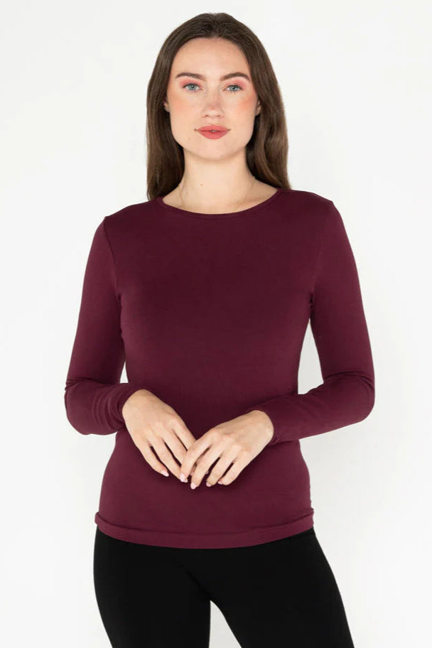 BAMBOO- Crew Neck Top Bordeaux (O/S)