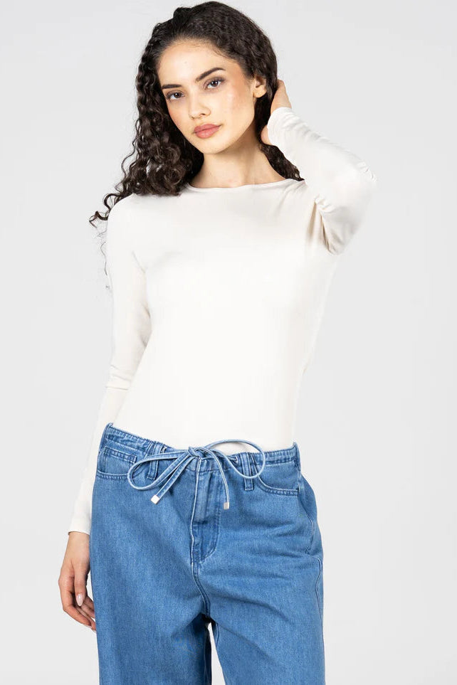 BAMBOO- Crew Neck Top Ivory (O/S)
