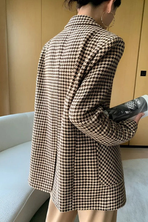 COMMENSE | Houndstooth Split Blazer With Belt (S)