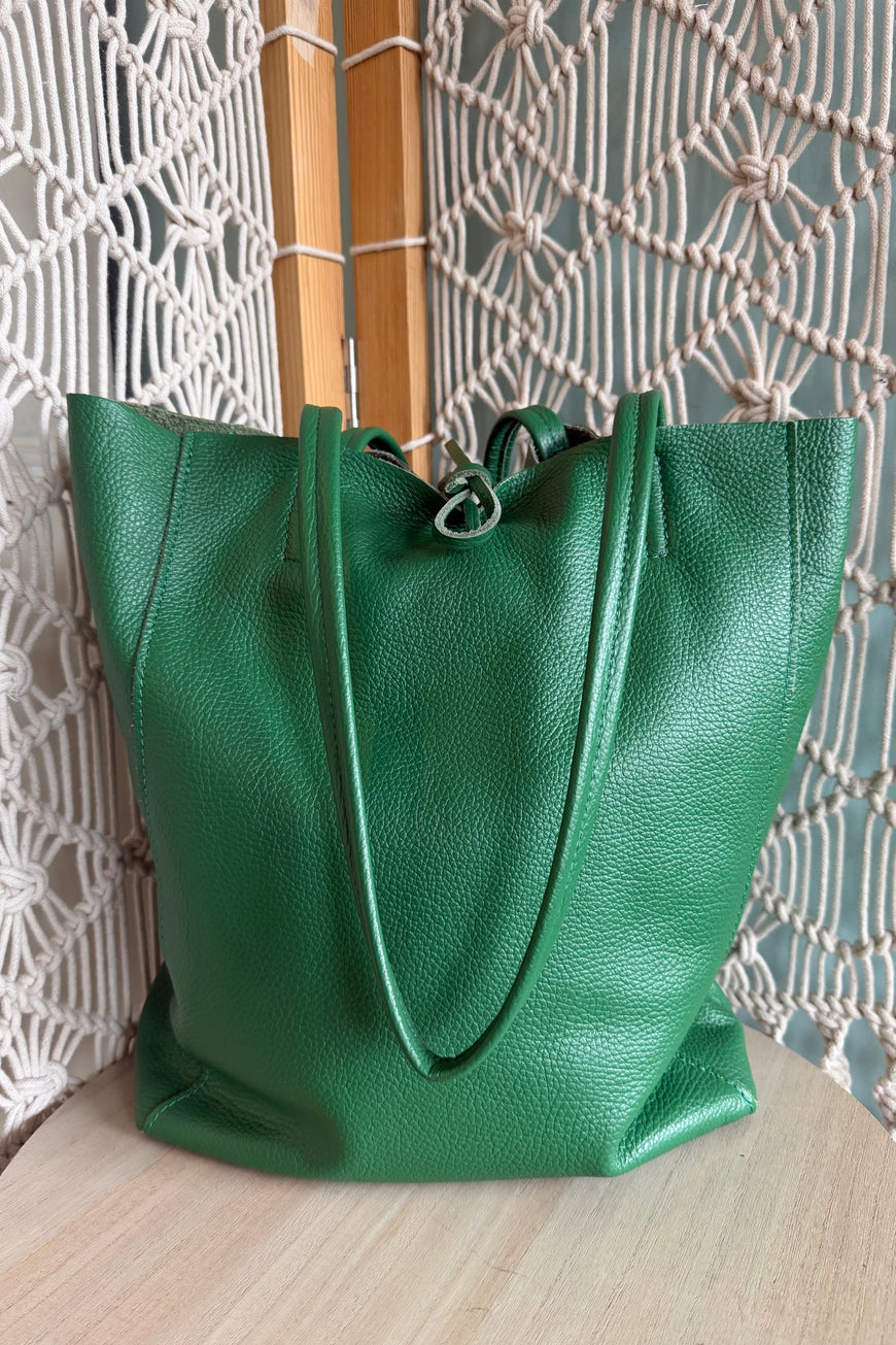 Green Genuine Leather Tote Bag