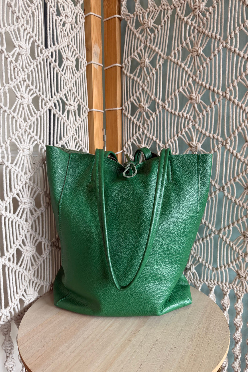 Green Genuine Leather Tote Bag