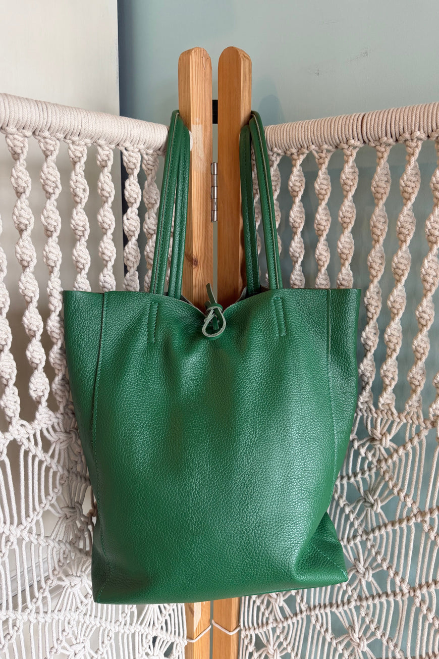 Green Genuine Leather Tote Bag