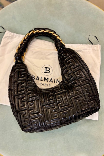 BALMAIN Pillow Monogram Quilted Leather Hobo Bag