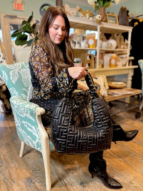 BALMAIN Pillow Monogram Quilted Leather Hobo Bag