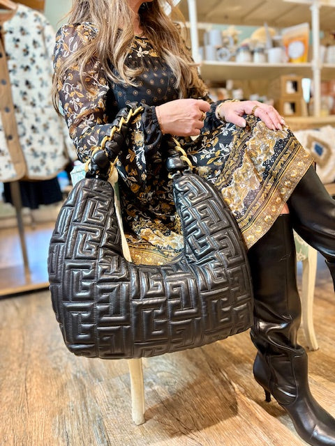 BALMAIN Pillow Monogram Quilted Leather Hobo Bag