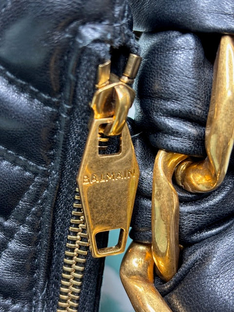 BALMAIN Pillow Monogram Quilted Leather Hobo Bag