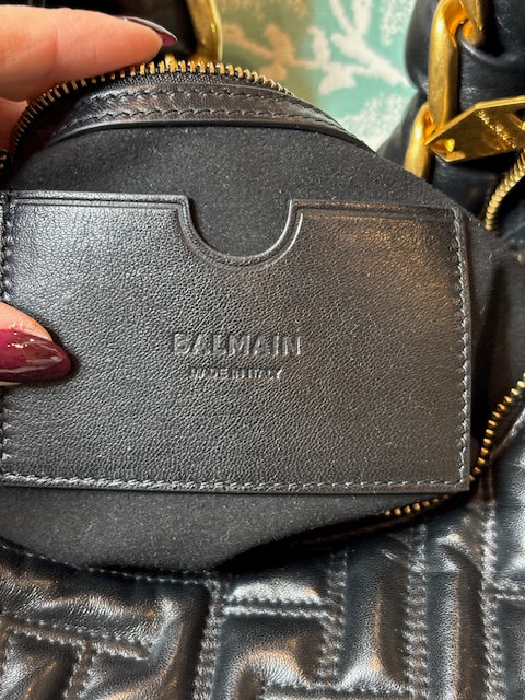BALMAIN Pillow Monogram Quilted Leather Hobo Bag